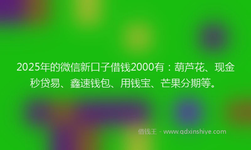 2025年的微信新口子借钱2000有：葫芦花、现金秒贷易、鑫速钱包、用钱宝、芒果分期等。