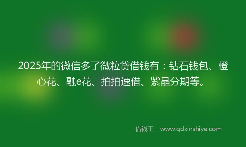 2025年的微信多了微粒贷借钱有：钻石钱包、橙心花、融e花、拍拍速借、紫晶分期等。
