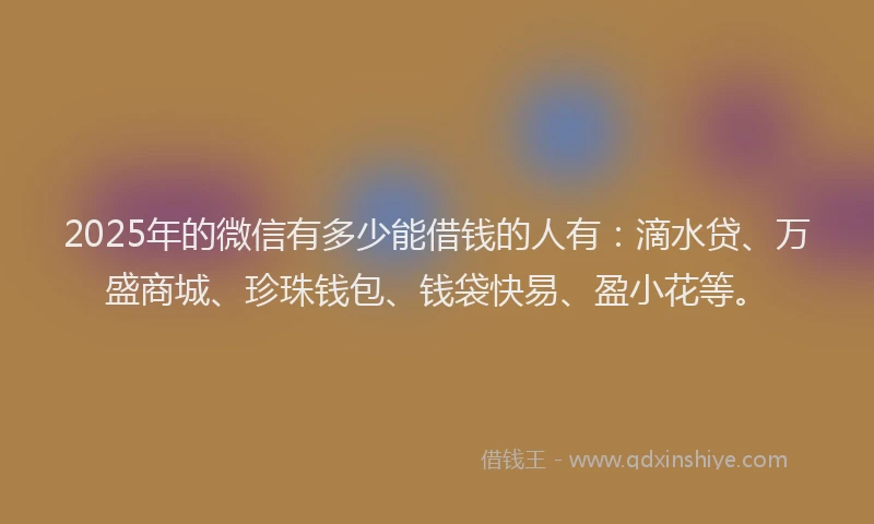 2025年的微信有多少能借钱的人有：滴水贷、万盛商城、珍珠钱包、钱袋快易、盈小花等。