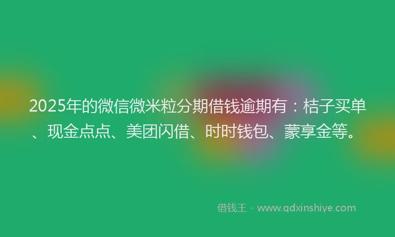 2025年的微信微米粒分期借钱逾期有：桔子买单、现金点点、美团闪借、时时钱包、蒙享金等。