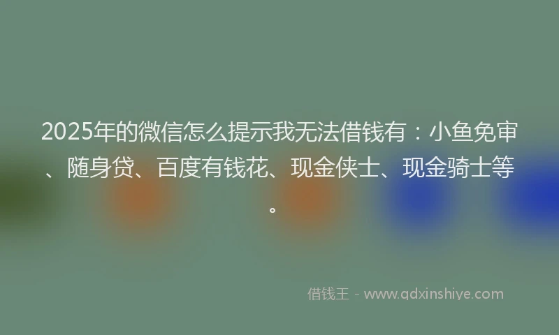 2025年的微信怎么提示我无法借钱有：小鱼免审、随身贷、百度有钱花、现金侠士、现金骑士等。
