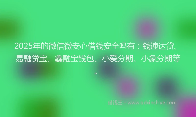 2025年的微信微安心借钱安全吗有：钱速达贷、易融贷宝、鑫融宝钱包、小爱分期、小象分期等。