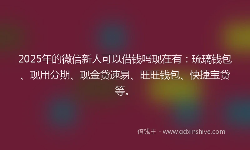 2025年的微信新人可以借钱吗现在有：琉璃钱包、现用分期、现金贷速易、旺旺钱包、快捷宝贷等。
