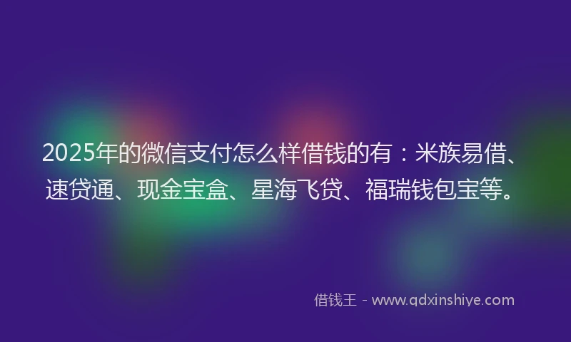 2025年的微信支付怎么样借钱的有：米族易借、速贷通、现金宝盒、星海飞贷、福瑞钱包宝等。