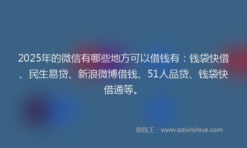2025年的微信有哪些地方可以借钱有：钱袋快借、民生易贷、新浪微博借钱、51人品贷、钱袋快借通等。