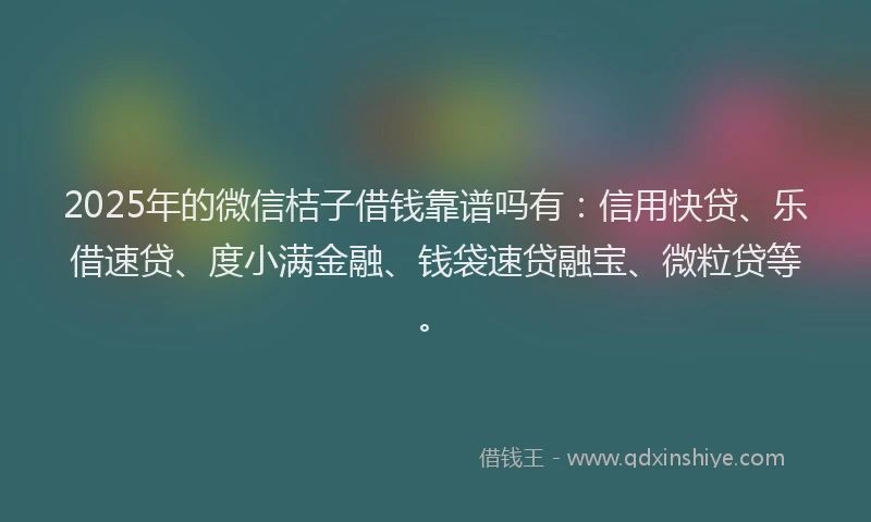 2025年的微信桔子借钱靠谱吗有：信用快贷、乐借速贷、度小满金融、钱袋速贷融宝、微粒贷等。