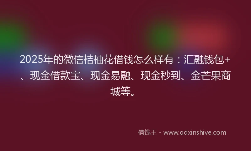 2025年的微信桔柚花借钱怎么样有：汇融钱包+、现金借款宝、现金易融、现金秒到、金芒果商城等。