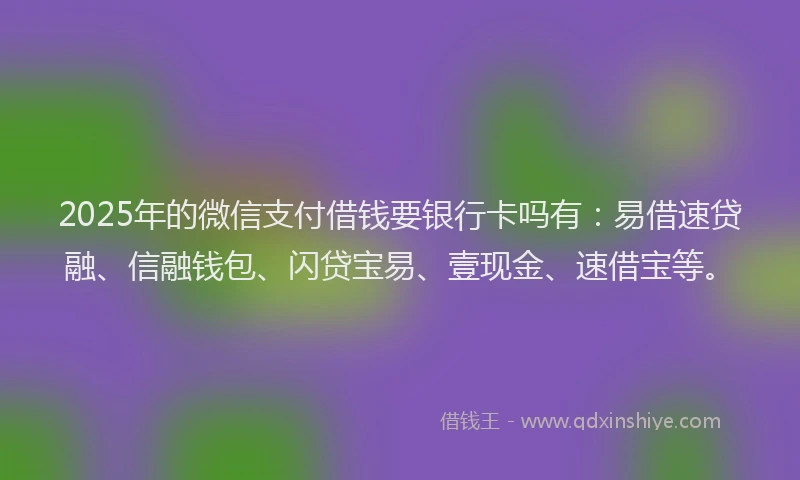 2025年的微信支付借钱要银行卡吗有：易借速贷融、信融钱包、闪贷宝易、壹现金、速借宝等。