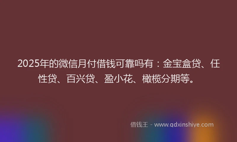 2025年的微信月付借钱可靠吗有：金宝盒贷、任性贷、百兴贷、盈小花、橄榄分期等。