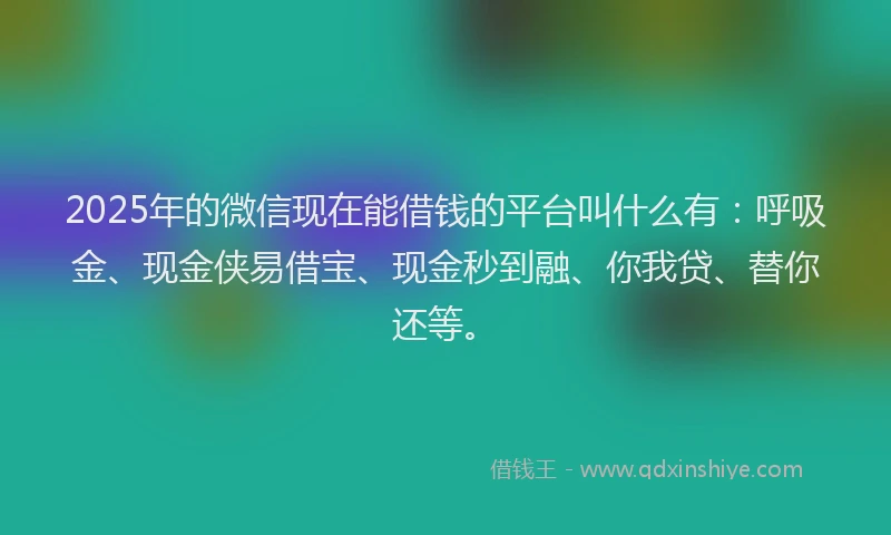 2025年的微信现在能借钱的平台叫什么有：呼吸金、现金侠易借宝、现金秒到融、你我贷、替你还等。