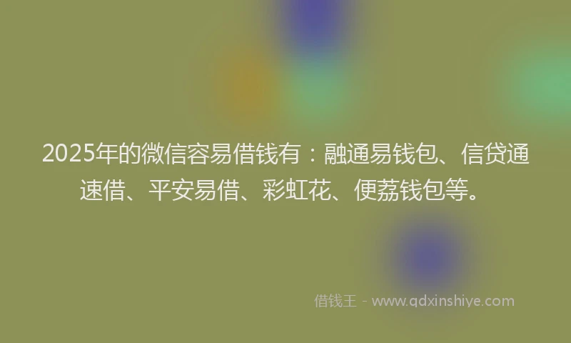 2025年的微信容易借钱有：融通易钱包、信贷通速借、平安易借、彩虹花、便荔钱包等。