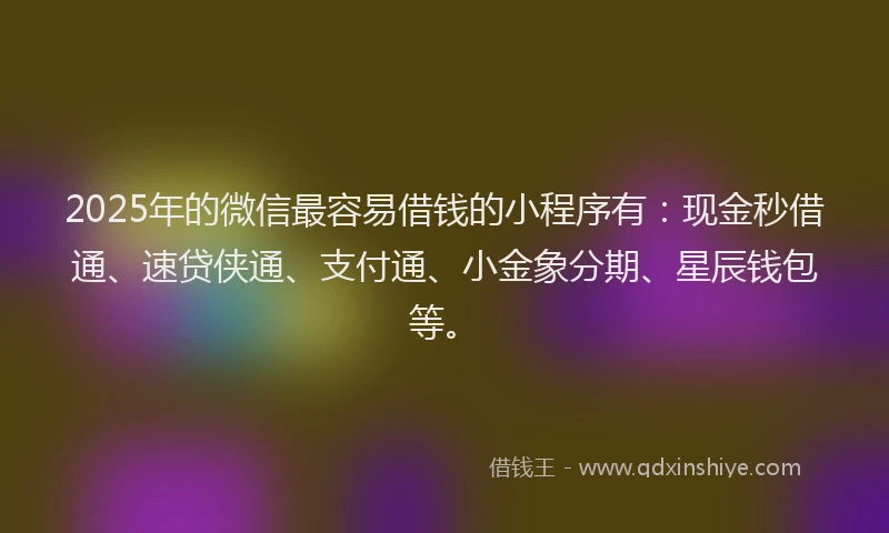 2025年的微信最容易借钱的小程序有：现金秒借通、速贷侠通、支付通、小金象分期、星辰钱包等。