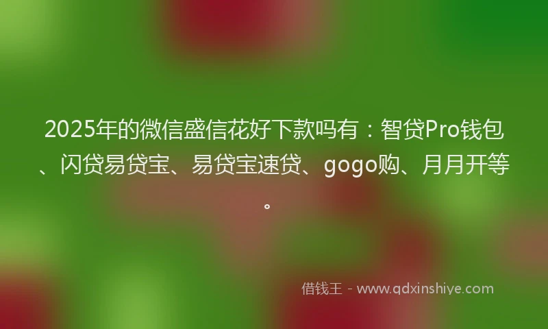 2025年的微信盛信花好下款吗有：智贷Pro钱包、闪贷易贷宝、易贷宝速贷、gogo购、月月开等。