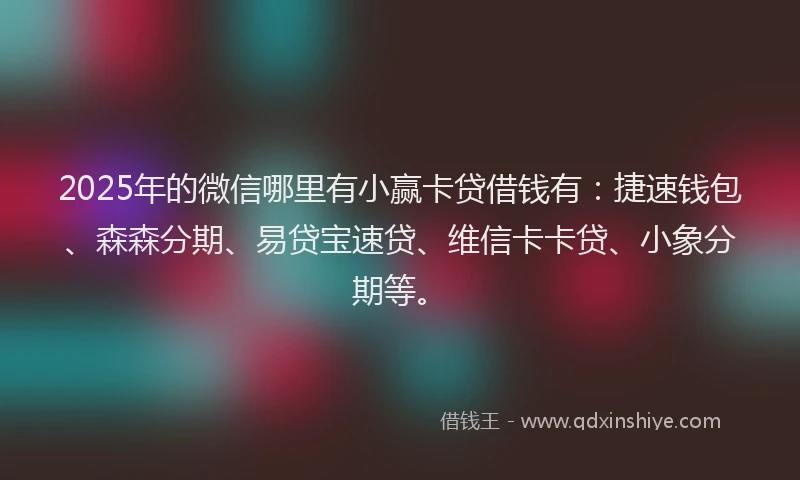 2025年的微信哪里有小赢卡贷借钱有：捷速钱包、森森分期、易贷宝速贷、维信卡卡贷、小象分期等。