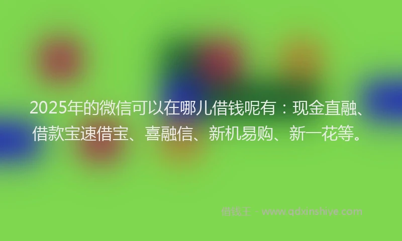 2025年的微信可以在哪儿借钱呢有：现金直融、借款宝速借宝、喜融信、新机易购、新一花等。