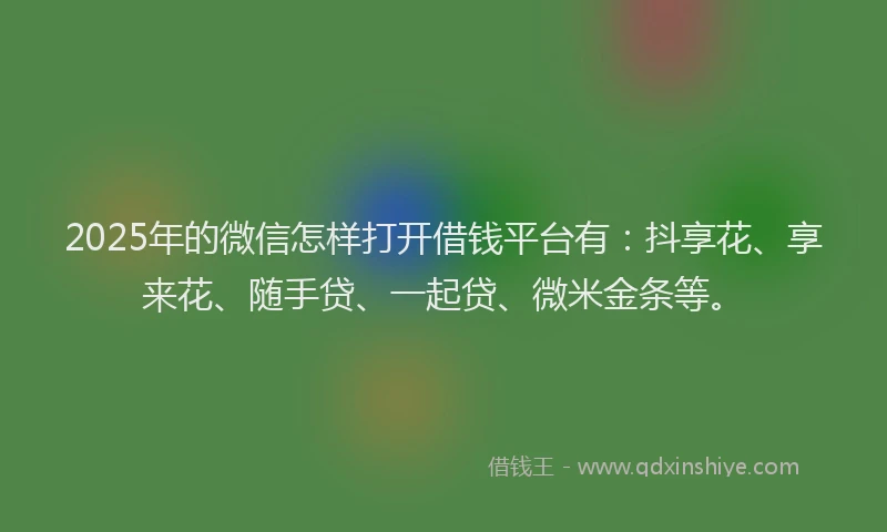 2025年的微信怎样打开借钱平台有：抖享花、享来花、随手贷、一起贷、微米金条等。