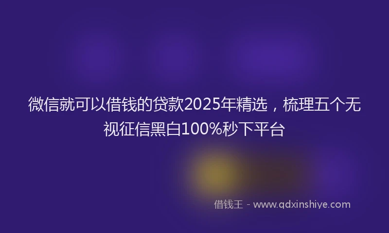 微信就可以借钱的贷款2025年精选，梳理五个无视征信黑白100%秒下平台