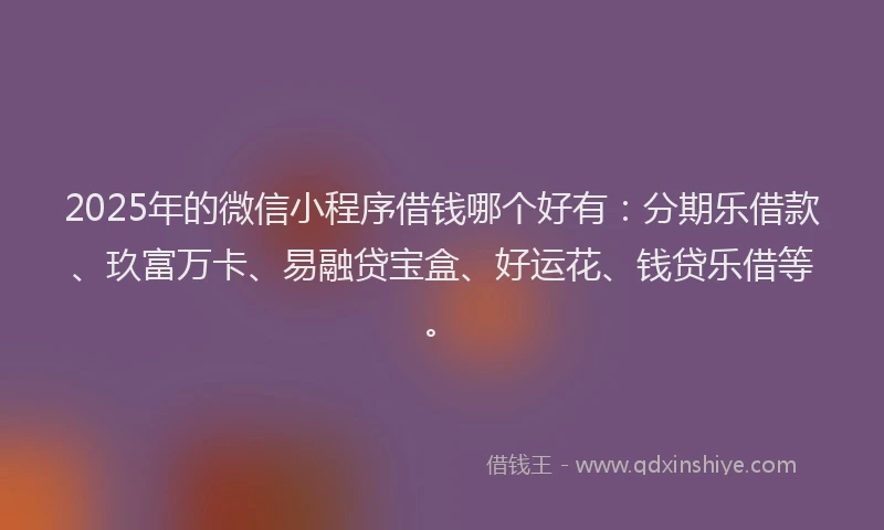 2025年的微信小程序借钱哪个好有：分期乐借款、玖富万卡、易融贷宝盒、好运花、钱贷乐借等。