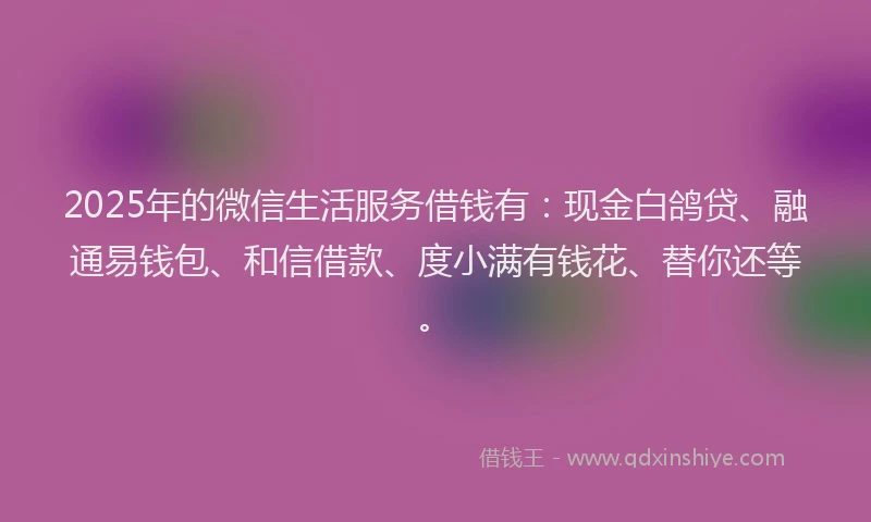 2025年的微信生活服务借钱有：现金白鸽贷、融通易钱包、和信借款、度小满有钱花、替你还等。