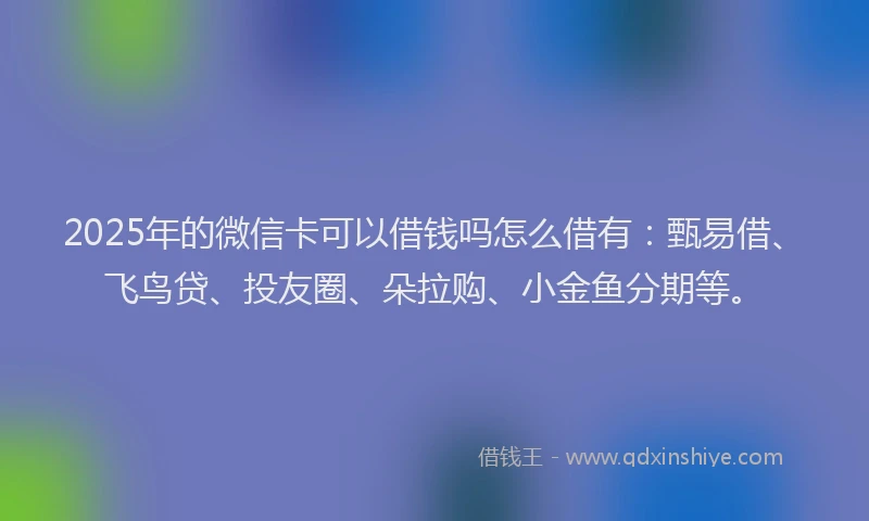 2025年的微信卡可以借钱吗怎么借有：甄易借、飞鸟贷、投友圈、朵拉购、小金鱼分期等。