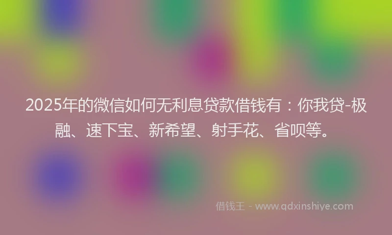 2025年的微信如何无利息贷款借钱有：你我贷-极融、速下宝、新希望、射手花、省呗等。