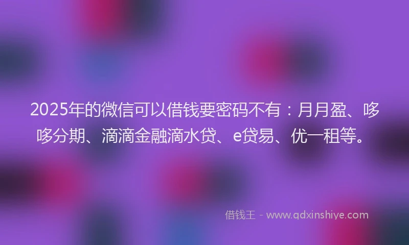 2025年的微信可以借钱要密码不有：月月盈、哆哆分期、滴滴金融滴水贷、e贷易、优一租等。
