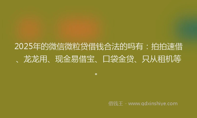 2025年的微信微粒贷借钱合法的吗有：拍拍速借、龙龙用、现金易借宝、口袋金贷、只从租机等。