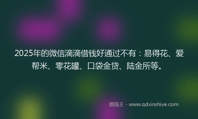 2025年的微信滴滴借钱好通过不有：易得花、爱帮米、零花罐、口袋金贷、陆金所等。