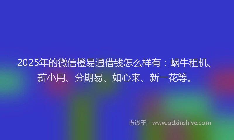 2025年的微信橙易通借钱怎么样有：蜗牛租机、薪小用、分期易、如心来、新一花等。
