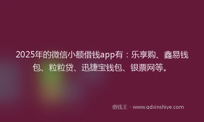 2025年的微信小额借钱app有：乐享购、鑫易钱包、粒粒贷、迅捷宝钱包、银票网等。