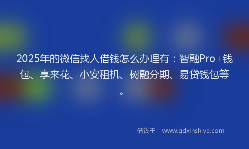 2025年的微信找人借钱怎么办理有：智融Pro+钱包、享来花、小安租机、树融分期、易贷钱包等。