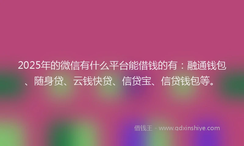 2025年的微信有什么平台能借钱的有：融通钱包、随身贷、云钱快贷、信贷宝、信贷钱包等。