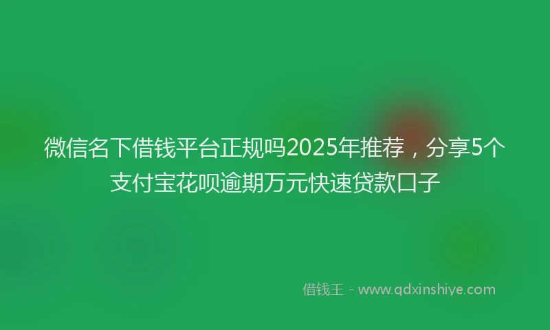 微信名下借钱平台正规吗2025年推荐，分享5个支付宝花呗逾期万元快速贷款口子