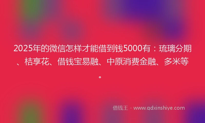 2025年的微信怎样才能借到钱5000有：琉璃分期、桔享花、借钱宝易融、中原消费金融、多米等。