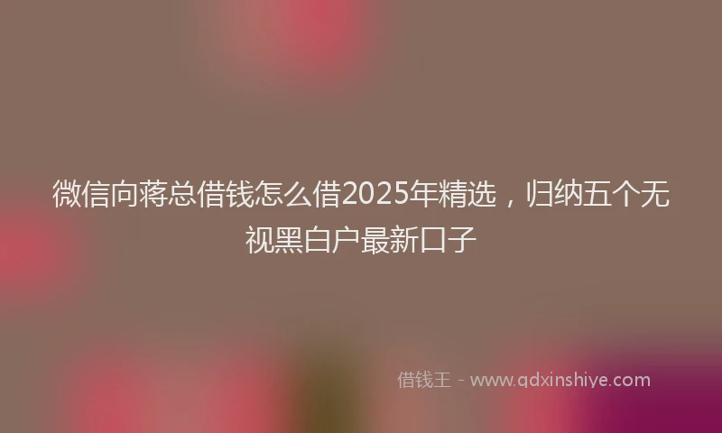 微信向蒋总借钱怎么借2025年精选，归纳五个无视黑白户最新口子