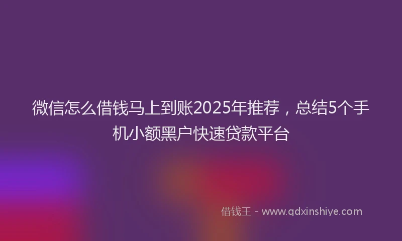 微信怎么借钱马上到账2025年推荐，总结5个手机小额黑户快速贷款平台