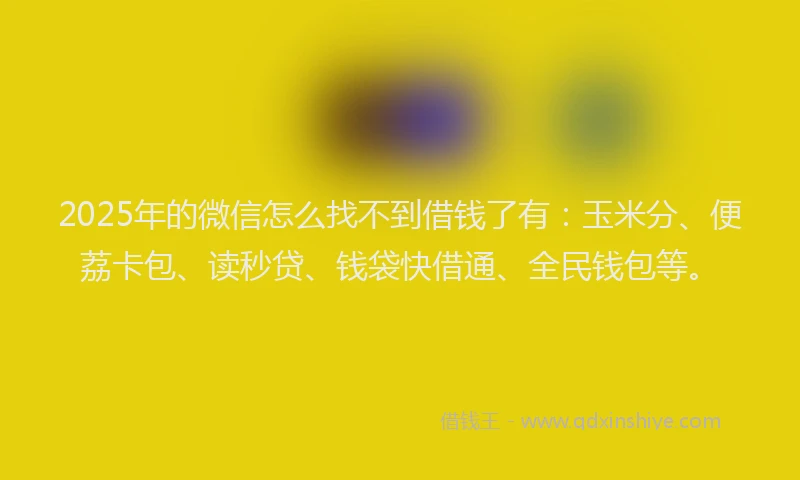 2025年的微信怎么找不到借钱了有：玉米分、便荔卡包、读秒贷、钱袋快借通、全民钱包等。