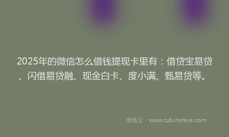 2025年的微信怎么借钱提现卡里有：借贷宝易贷、闪借易贷融、现金白卡、度小满、甄易贷等。
