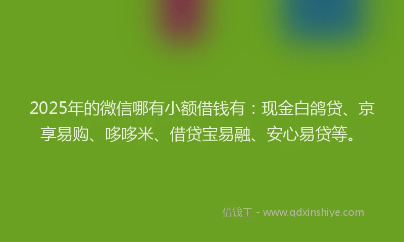 2025年的微信哪有小额借钱有：现金白鸽贷、京享易购、哆哆米、借贷宝易融、安心易贷等。