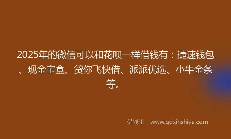 2025年的微信可以和花呗一样借钱有：捷速钱包、现金宝盒、贷你飞快借、派派优选、小牛金条等。