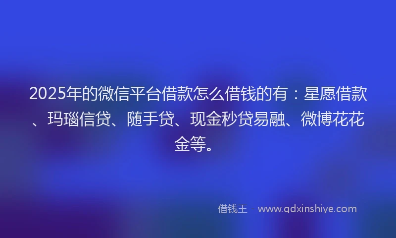 2025年的微信平台借款怎么借钱的有：星愿借款、玛瑙信贷、随手贷、现金秒贷易融、微博花花金等。