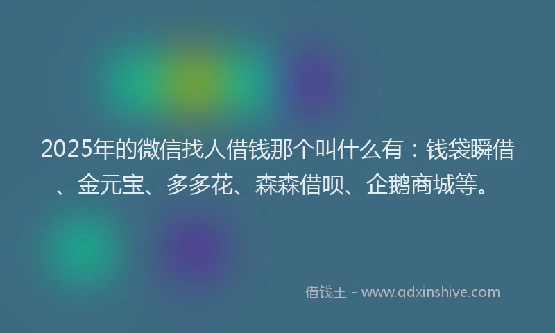 2025年的微信找人借钱那个叫什么有：钱袋瞬借、金元宝、多多花、森森借呗、企鹅商城等。