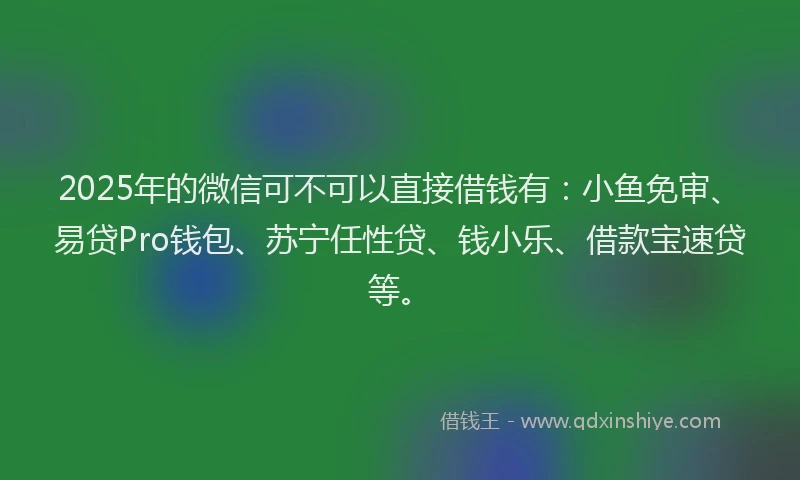 2025年的微信可不可以直接借钱有：小鱼免审、易贷Pro钱包、苏宁任性贷、钱小乐、借款宝速贷等。