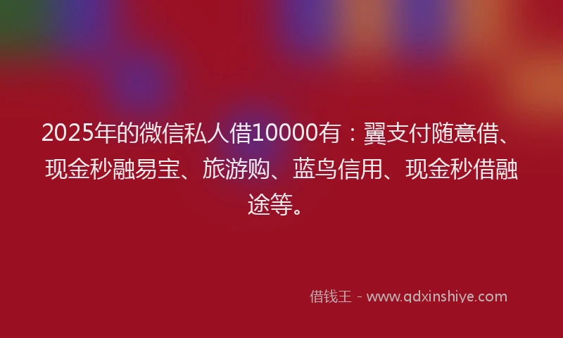 2025年的微信私人借10000有：翼支付随意借、现金秒融易宝、旅游购、蓝鸟信用、现金秒借融途等。