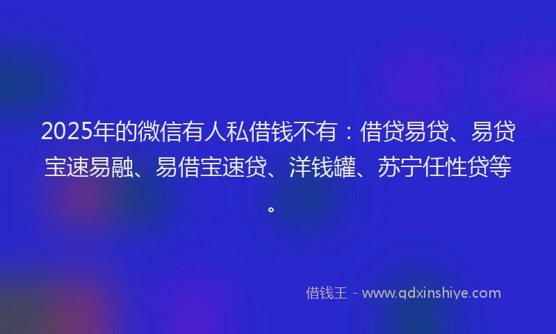 2025年的微信有人私借钱不有：借贷易贷、易贷宝速易融、易借宝速贷、洋钱罐、苏宁任性贷等。