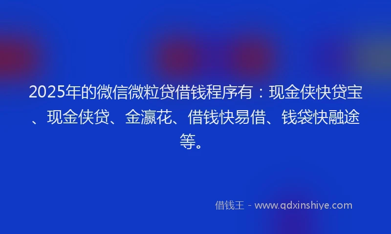 2025年的微信微粒贷借钱程序有：现金侠快贷宝、现金侠贷、金瀛花、借钱快易借、钱袋快融途等。