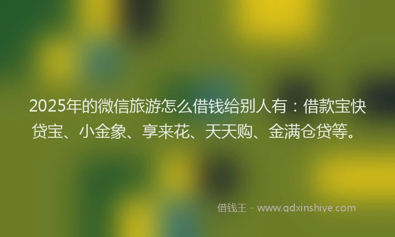2025年的微信旅游怎么借钱给别人有：借款宝快贷宝、小金象、享来花、天天购、金满仓贷等。