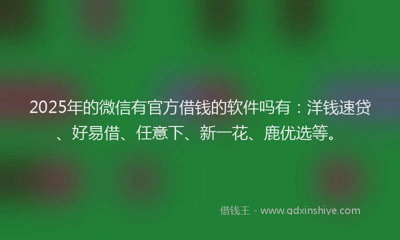 2025年的微信有官方借钱的软件吗有：洋钱速贷、好易借、任意下、新一花、鹿优选等。