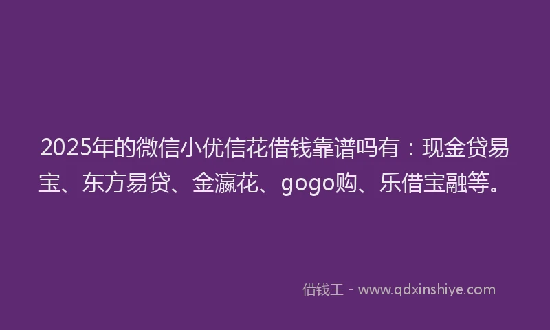 2025年的微信小优信花借钱靠谱吗有：现金贷易宝、东方易贷、金瀛花、gogo购、乐借宝融等。