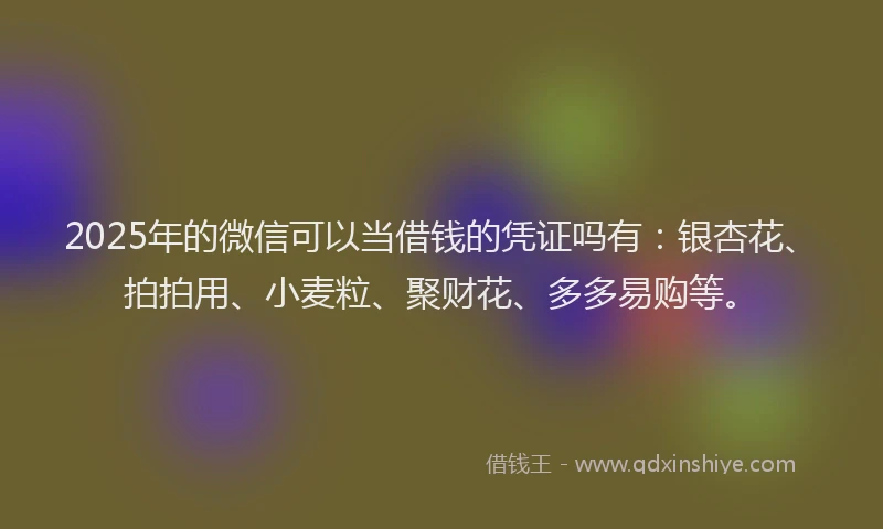 2025年的微信可以当借钱的凭证吗有：银杏花、拍拍用、小麦粒、聚财花、多多易购等。